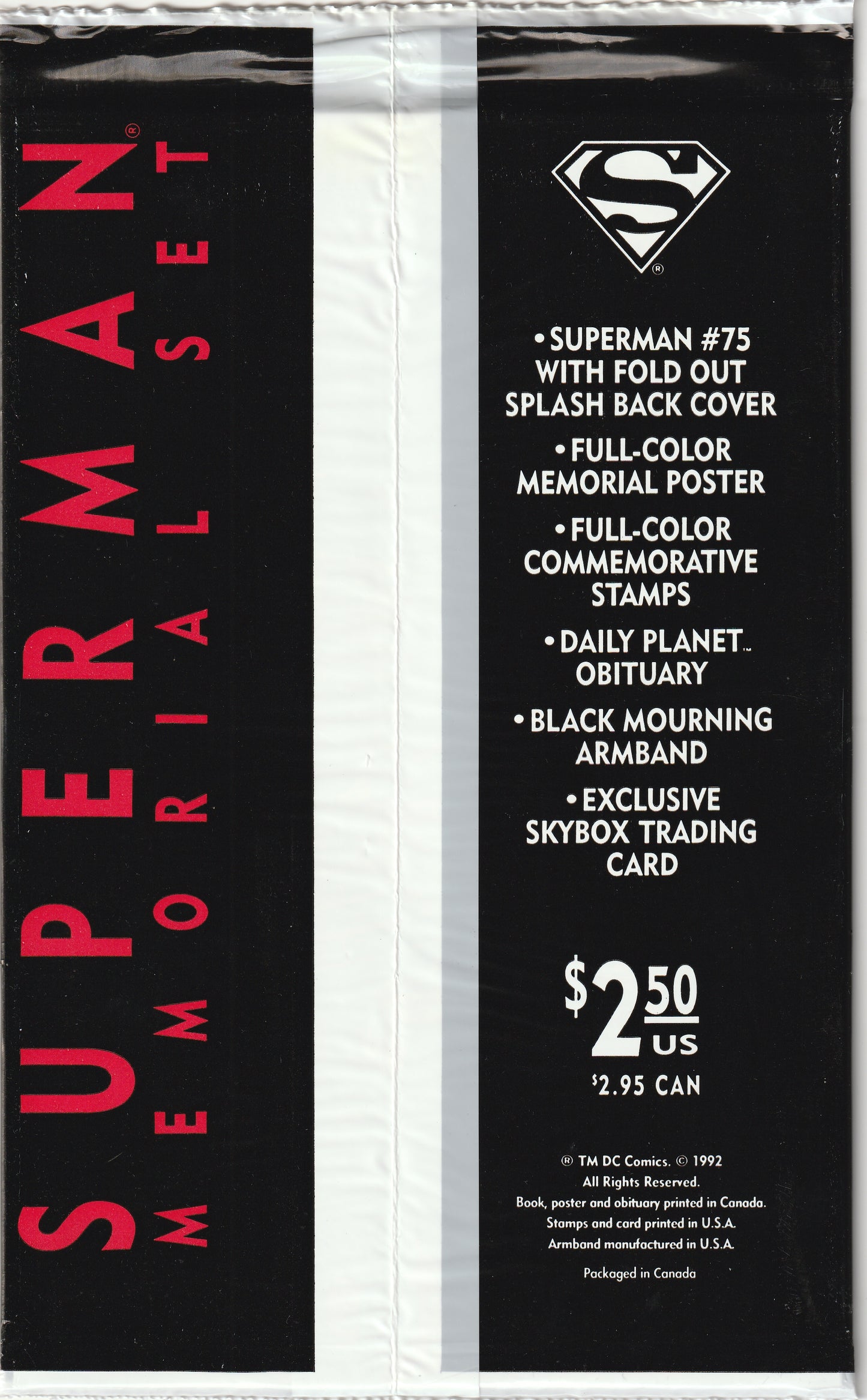 Superman #75 (Vol 2, 1993) - Death of Superman Black Bag Edition. Gravestone Cover inside.