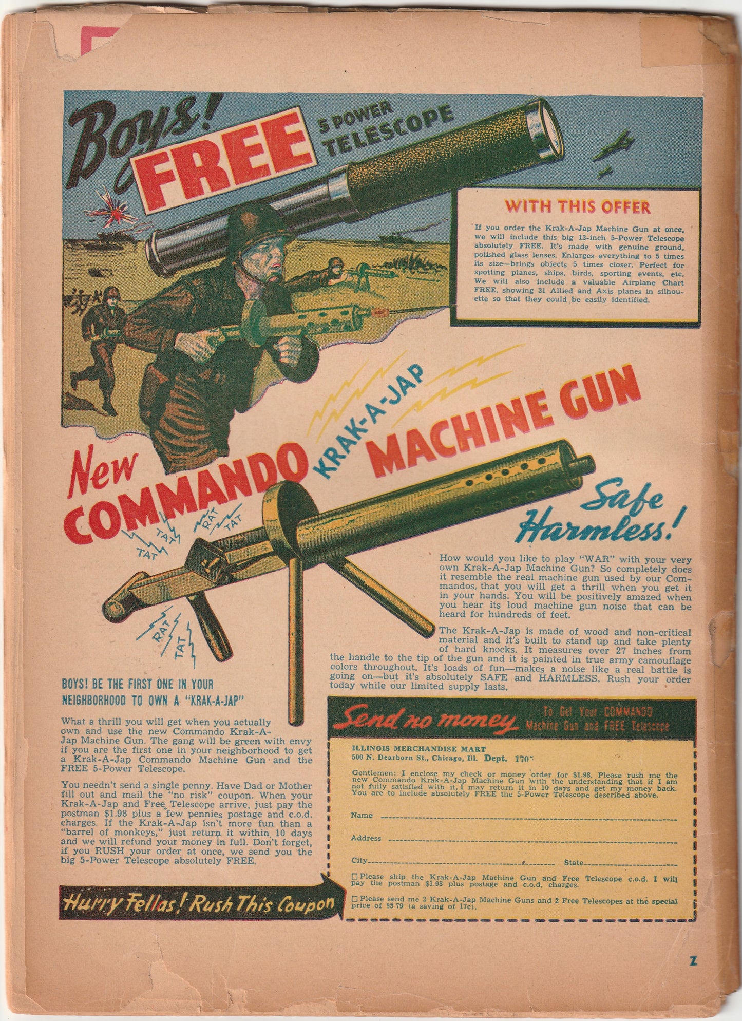 ZIP Comics #44 (1944) - World War II cover - Autographed by Otto Binder