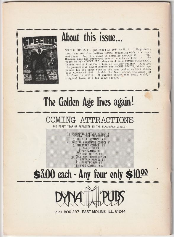 Flashback #4 - Reprints Special Comics #1 Featuring The Hangman (1973)