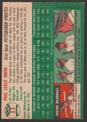 1954 Topps Baseball - #11 Paul Smith - Pittsburgh Pirates