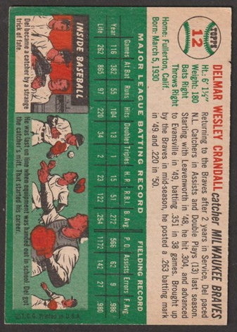 1954 Topps Baseball - #12 Del Crandall - Milwaukee Braves