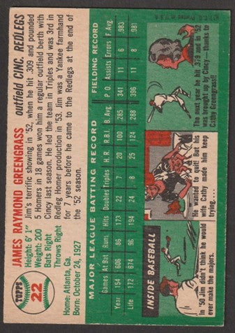 1954 Topps Baseball - #22 Jim Greengrass - Cincinnati RedLegs
