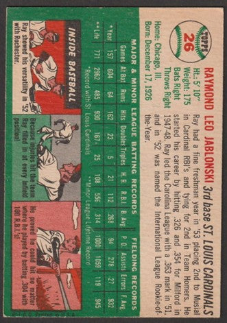 1954 Topps Baseball - #26 Ray Jablonski - St. Louis Cardinals