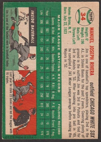 1954 Topps Baseball - #34 Jim Rivera - Chicago White Sox