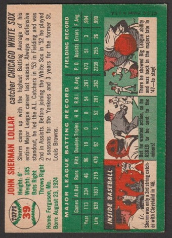 1954 Topps Baseball - #39 Sherm Lollar - Chicago White Sox