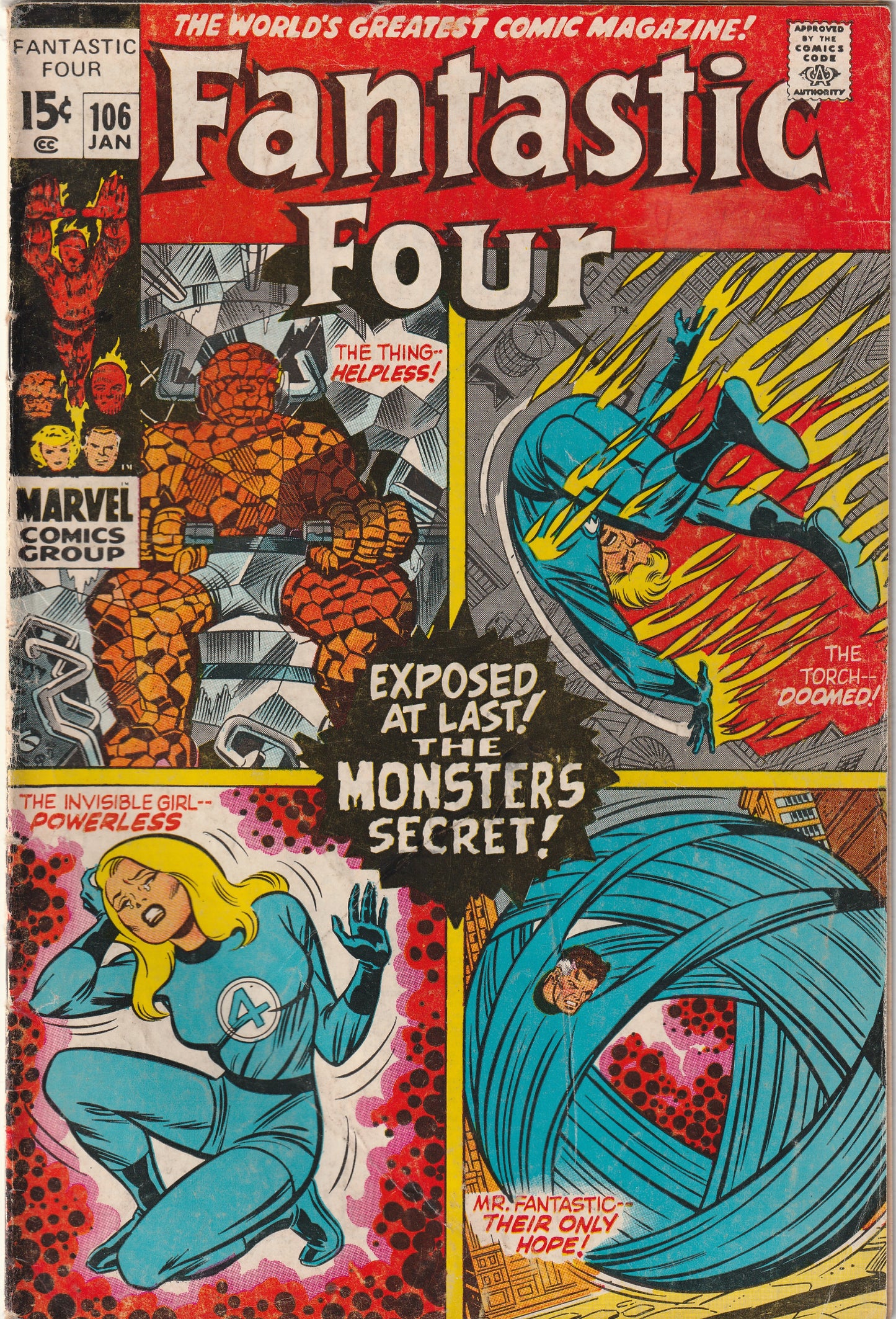 Fantastic Four #106 (1970) - Classic John Romita 4-Square Cover, Stan Lee Story