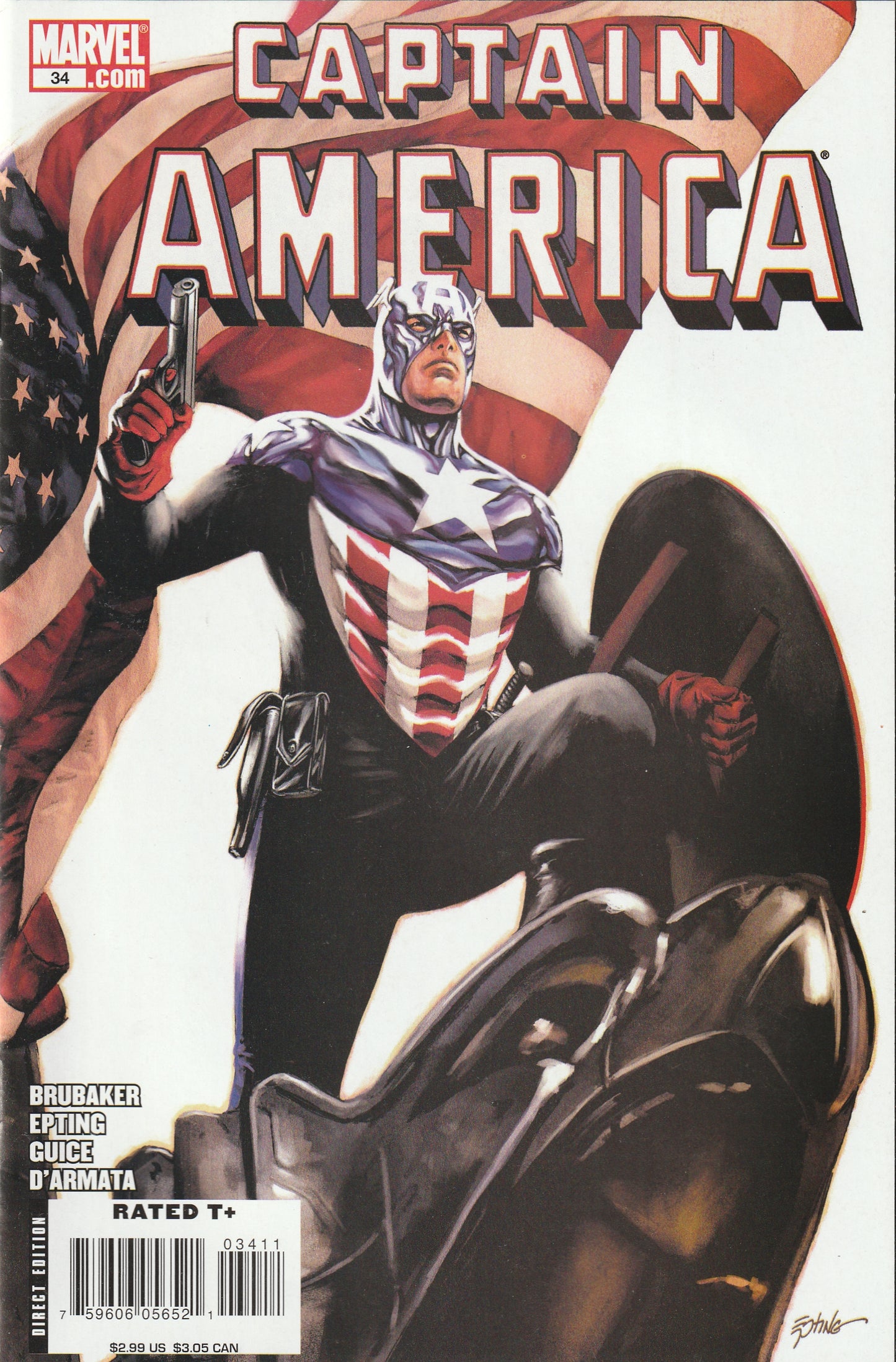 Captain America #34 (2008) - Steve Epting Cover. 1st Appearance of Bucky as Captain America