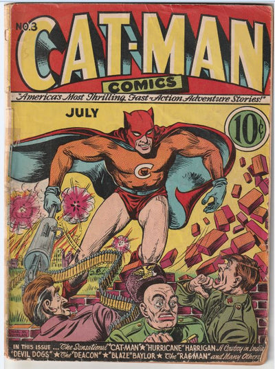 Cat-Man Comics #8 (1941) - Classic Hitler, Stalin & Mussolini cover