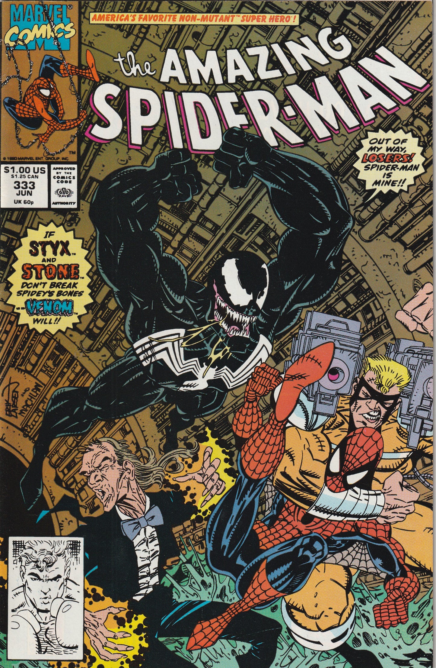 Amazing Spider-Man #333 (1990) - Venom cover, 1st Appearance of Roscoe & Ricardo