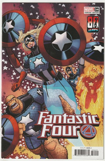 Fantastic Four #34 (LGY #679, Volume 6, 2021) - Nick Bradshaw Captain America 80th Anniversary Variant Cover