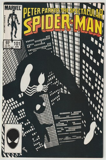 Peter Parker The Spectacular Spider-Man #101 (1985) - Iconic John Byrne Negative Space Black Costume Cover