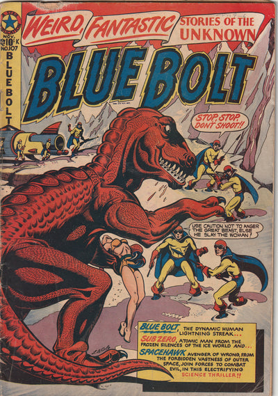 Blue Bolt #107 (1950) - Simon & Kirby Blue Bolt, Basil Wolverton Spacehawk, L.B. Cole cover