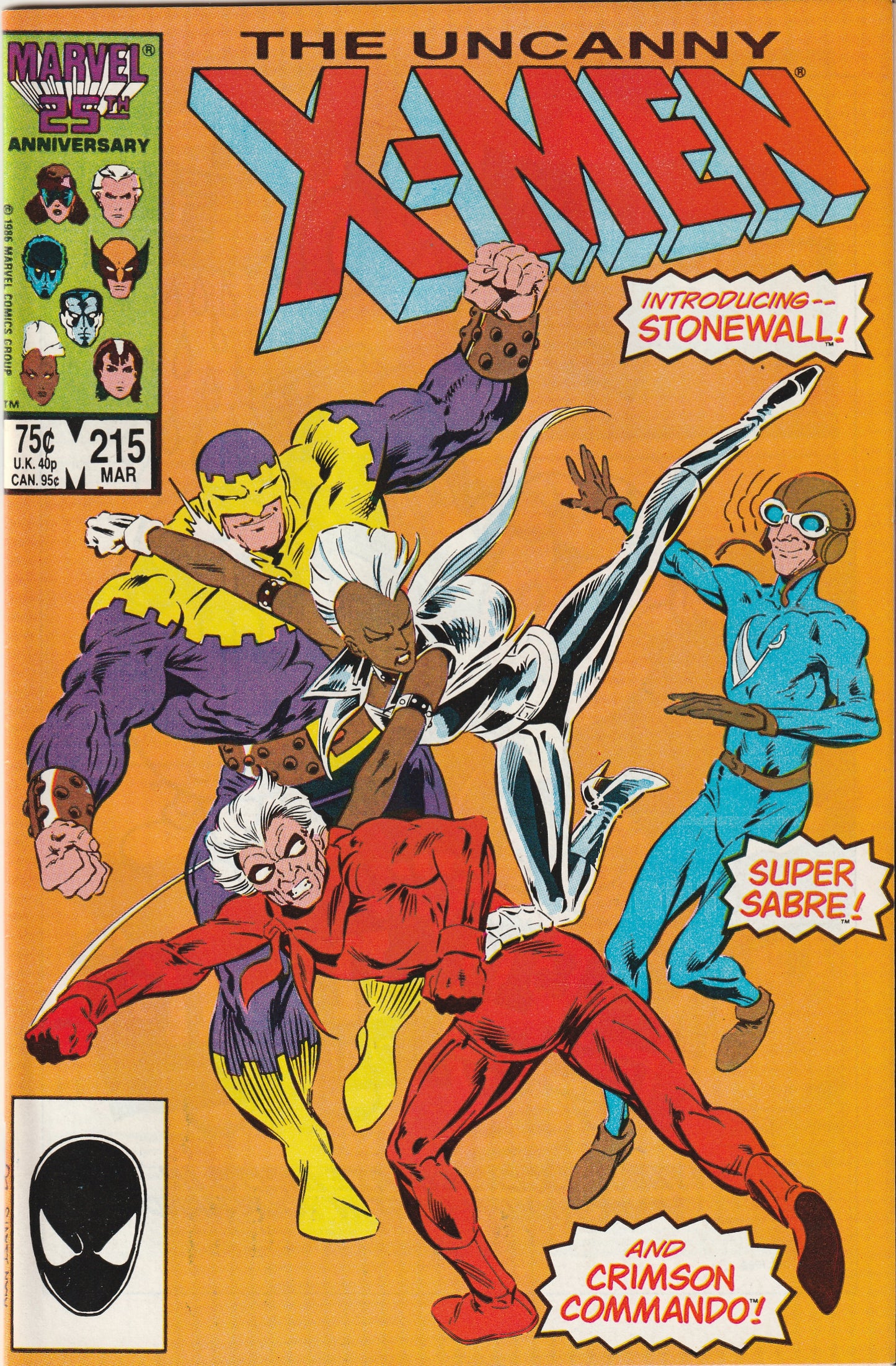 Uncanny X-Men #215 (1987) - 1st appearance of Stonewall, Super Sabre and Crimson Commando