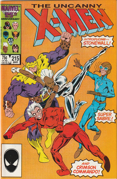 Uncanny X-Men #215 (1987) - 1st appearance of Stonewall, Super Sabre and Crimson Commando