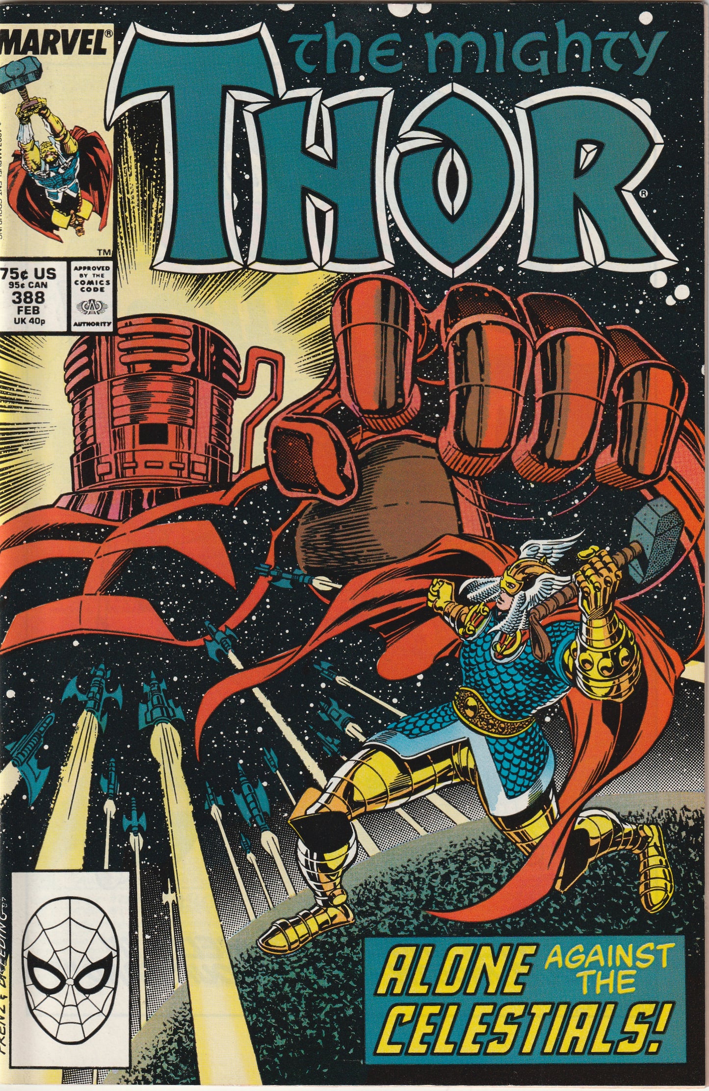 Mighty Thor #388 (1988) - 1st Full Appearance of Exitar the Executioner. Mjolnir (Thor's Hammer) breaks battling Celestials.