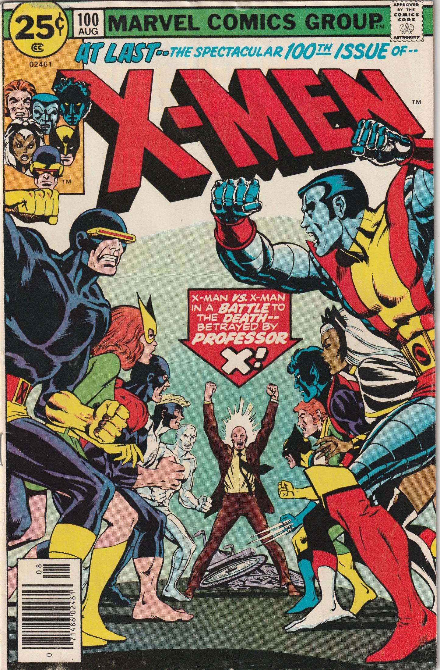 X-Men #100 (1976) - Old X-Men vs. New X-Men - 1st time Colossus & Wolverine utilize Fastball Special maneuver