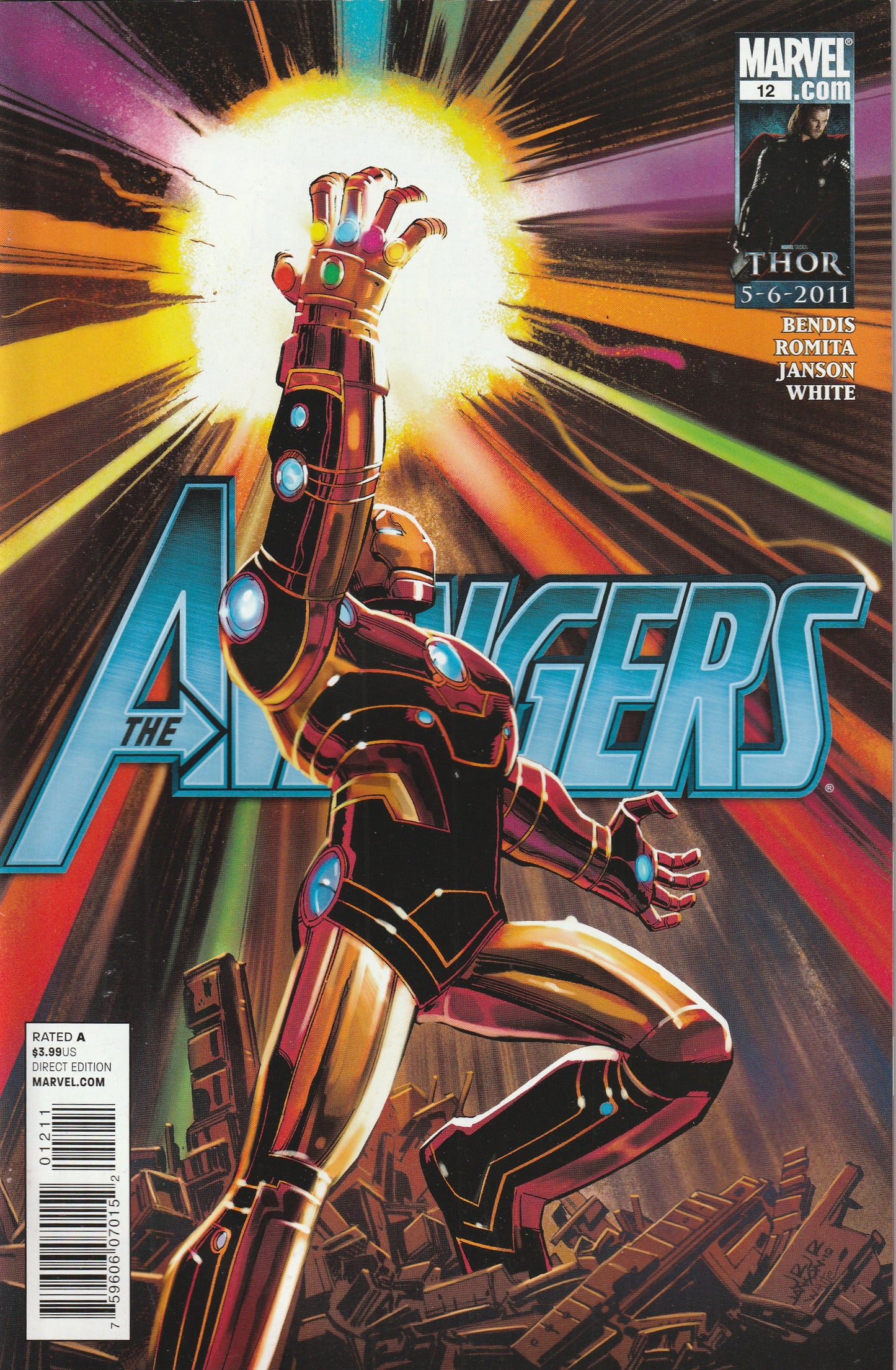 Avengers #12 (Vol 4, 2011) - Iron Man wields the Infinity Gauntlet, Red Hulk joins