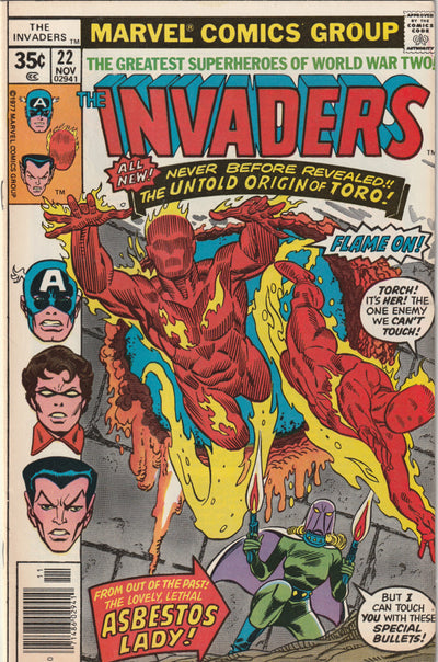 The Invaders #22 (1977) - 1st comic revealing Human Torch (Jim Hammond) as a NYPD officer