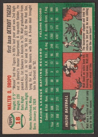 1954 Topps Baseball - #18 Walt Dropo - Detroit Tigers