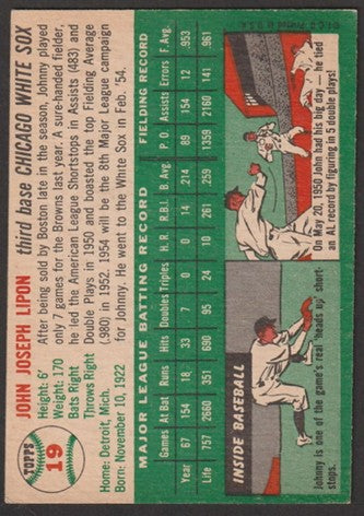 1954 Topps Baseball - #19 Johnny Lipon - Baltimore Orioles