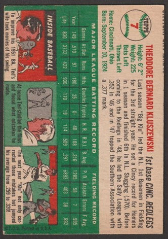 1954 Topps Baseball - #7 Ted Kluszewski - Cincinnati RedLegs