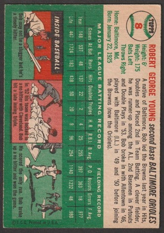 1954 Topps Baseball - #8 Bobby Young - Baltimore Orioles