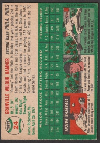 1954 Topps Baseball - #24 Granny Hamner - Philadelphia Phillies