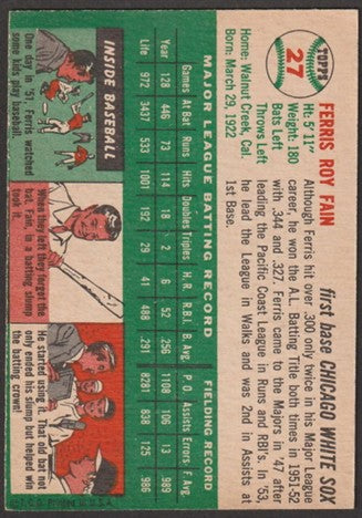 1954 Topps Baseball - #27 Ferris Fain - Chicago White Sox