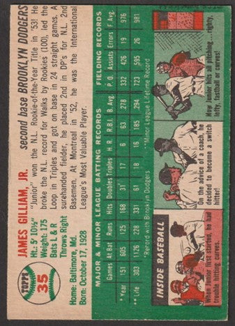 1954 Topps Baseball - #35 Junior (James) Gilliam - Brooklyn Dodgers