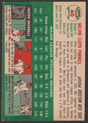 1954 Topps Baseball - #40 Mel Parnell - Boston Red Sox