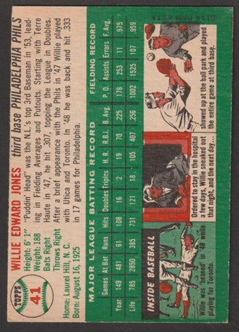 1954 Topps Baseball - #41 Willie Jones - Philadelphia Phillies