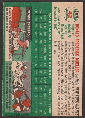 1954 Topps Baseball - #42 Don Mueller - New York Giants
