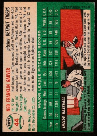 1954 Topps Baseball - #44 Ned Garver - Detroit Tigers