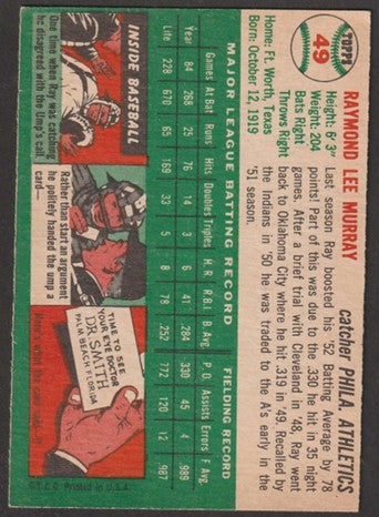 1954 Topps Baseball - #49 Ray Murray - Philadelphia Athletics