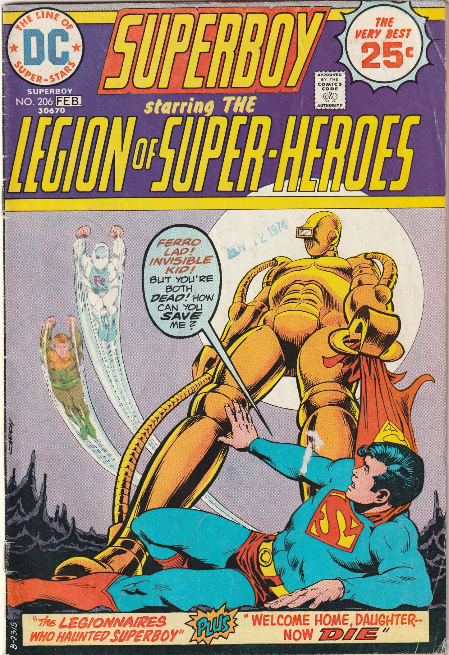 Superboy #206 (1975) - Starring the Legion of Super-Heroes - Ferro Lad & Invisible Kid appearance