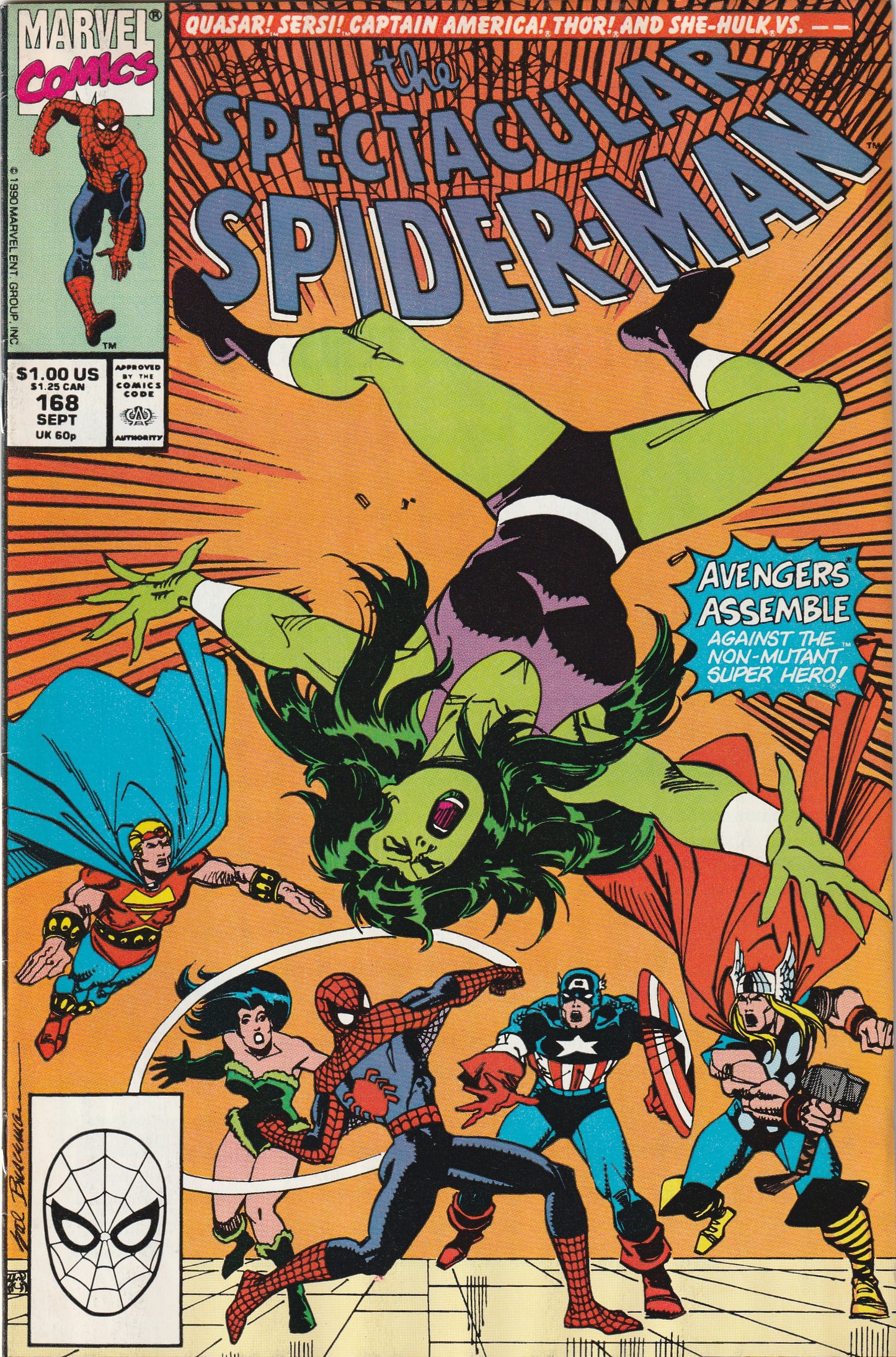 Spectacular Spider-Man #168 (1990) - Avengers crossover, She-Hulk cover