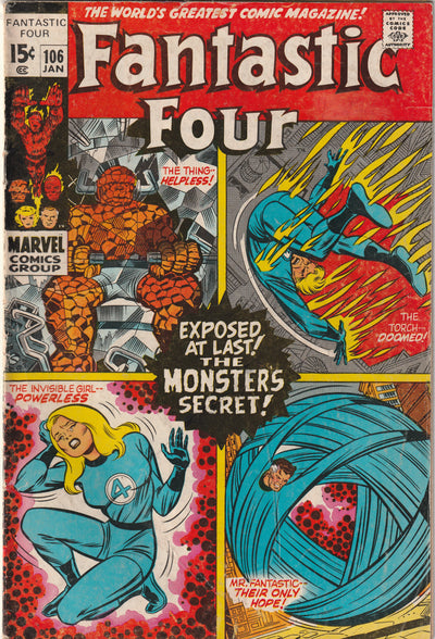 Fantastic Four #106 (1970) - Classic John Romita 4-Square Cover, Stan Lee Story