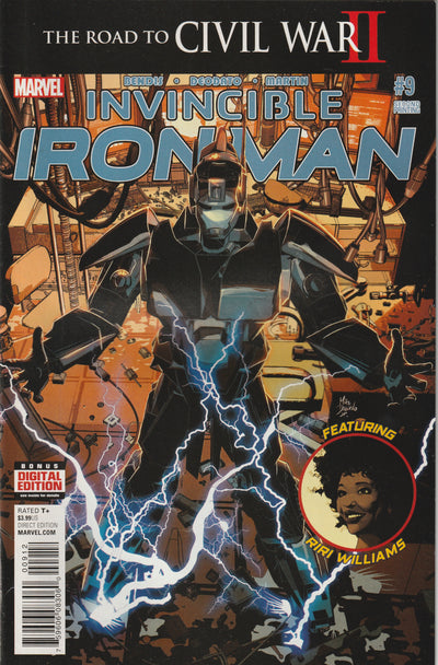 Invincible Iron Man #9 (2016) - 1st Full appearance of Riri Williams, 2nd Print Mike Deodato Variant Cover